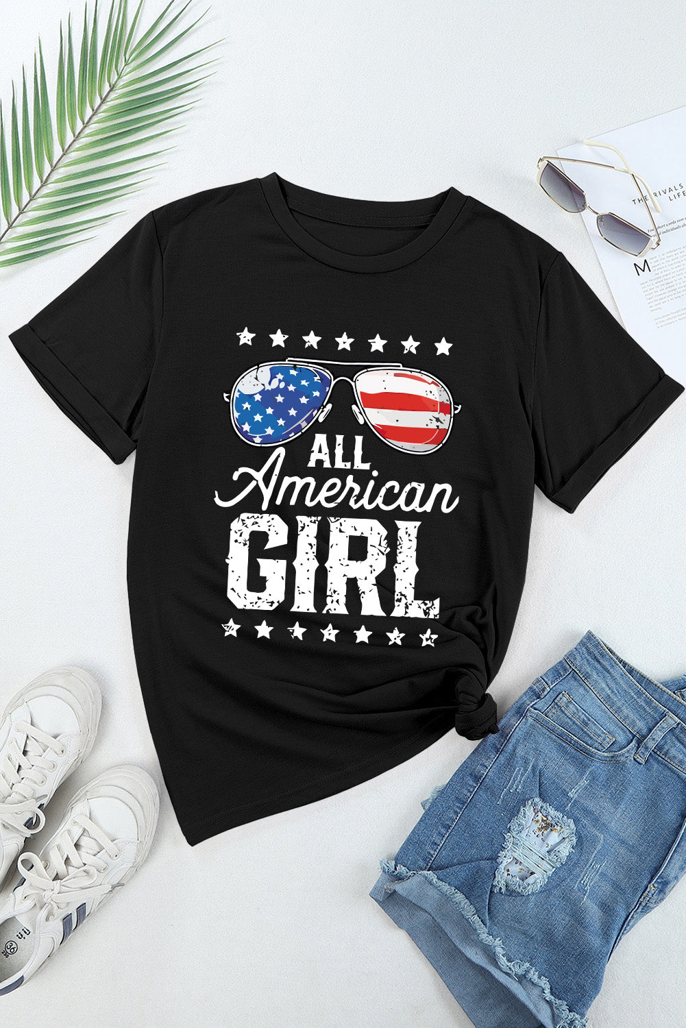 Black Stars and Stripes Glasses Slogan Graphic T Shirt Graphic Tees JT's Designer Fashion