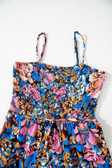 Pink Floral Smocked Bust Spaghetti Straps Wide Leg Jumpsuit Jumpsuits & Rompers JT's Designer Fashion