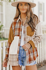 Orange Plaid Color Block Patchwork Shirt Jacket with Pocket Plaid Shackets JT's Designer Fashion
