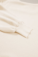 White Waffle Knit Bishop Sleeve Split Oversized Sweatshirt Sweatshirts & Hoodies JT's Designer Fashion