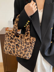 Leopard Fluff Handbag with Zip Shoulder Bags JT's Designer Fashion