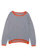Contrast Trimmed Striped Drop Shoulder Sweater Sweaters & Cardigans JT's Designer Fashion