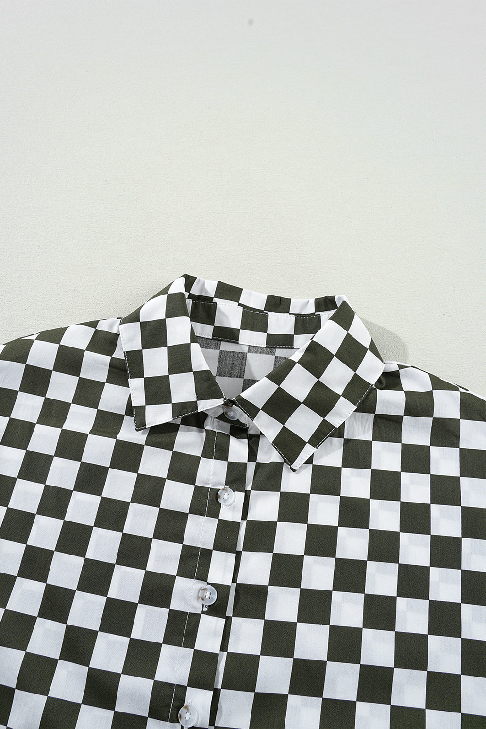 Green Checkerboard Printed Drop Shoulder Loose Casual Shirt Blouses & Shirts JT's Designer Fashion
