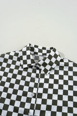 Green Checkerboard Printed Drop Shoulder Loose Casual Shirt Blouses & Shirts JT's Designer Fashion