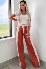 Flamingo Color Block Drawstring High Waist Wide Leg Pants Pants & Culotte JT's Designer Fashion