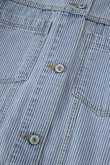 Sky Blue Stripe Washed Oversize Pocketed Denim Jacket Denim Jackets JT's Designer Fashion