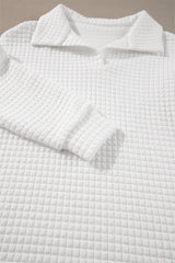 White Quilted Texture Sporty Collared Long Sleeve Top Long Sleeve Tops JT's Designer Fashion