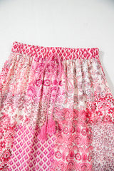 Red Boho Pattern Print Tassel Drawstring High Waist Maxi Dress Skirts & Petticoat JT's Designer Fashion