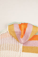 DEAR-LOVER Beige Oversized Colorblock V Neck Hooded Sweater Sweaters JT's Designer Fashion