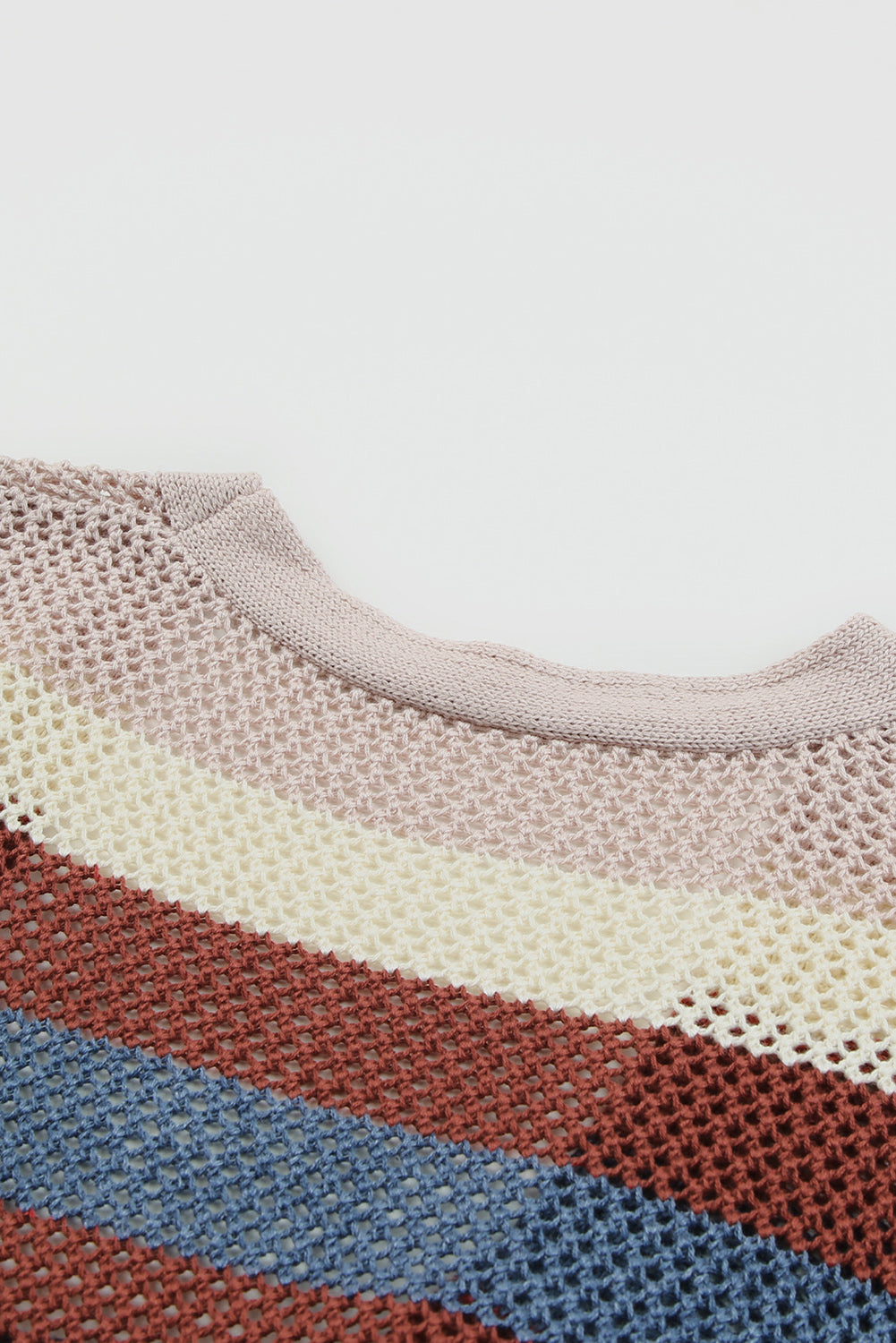 Blue Striped Color Block Hollowed Knit Cardigan Sweaters & Cardigans JT's Designer Fashion