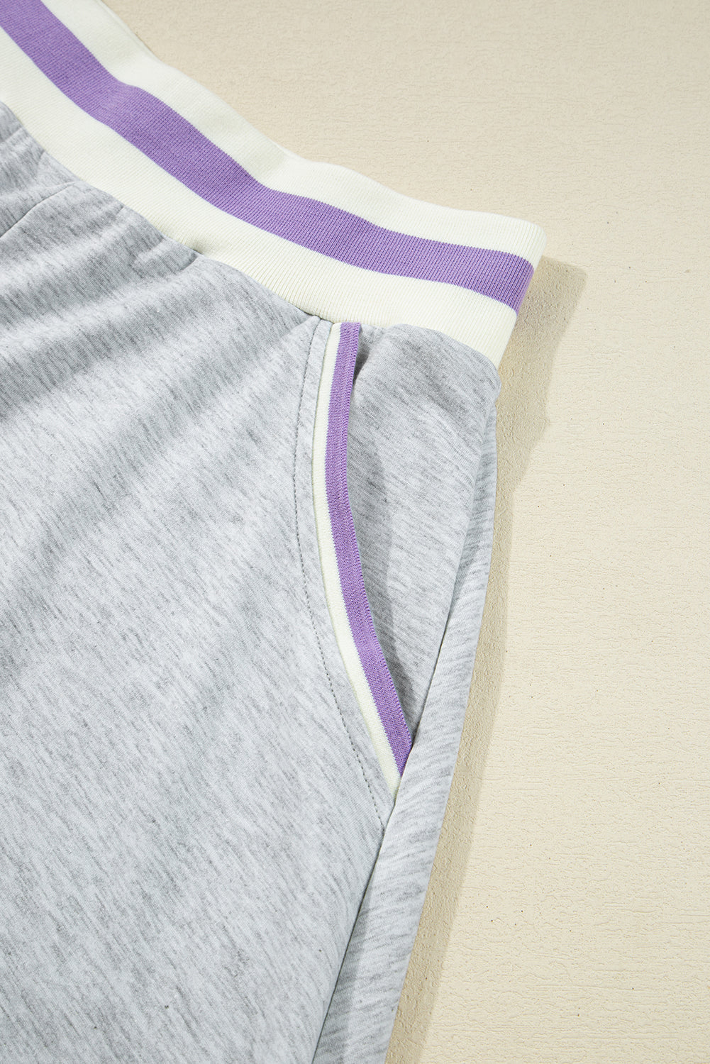 Light Grey Contrast Striped Bands Cropped Pullover and Athletic Short Set Short Sets JT's Designer Fashion
