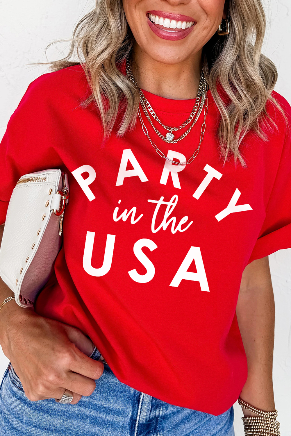 Red PARTY in the USA Printed Independence Day T Shirt Graphic Tees JT's Designer Fashion