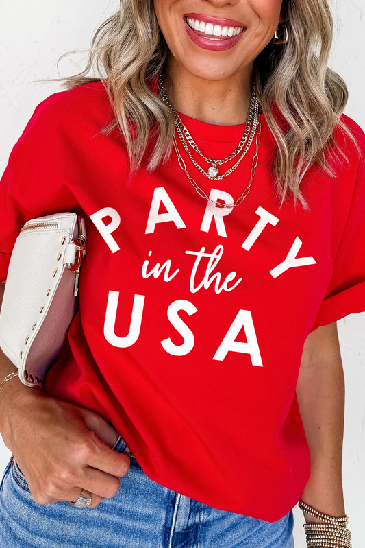 Red PARTY in the USA Printed Independence Day T Shirt Graphic Tees JT's Designer Fashion