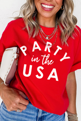 Red PARTY in the USA Printed Independence Day T Shirt Graphic Tees JT's Designer Fashion