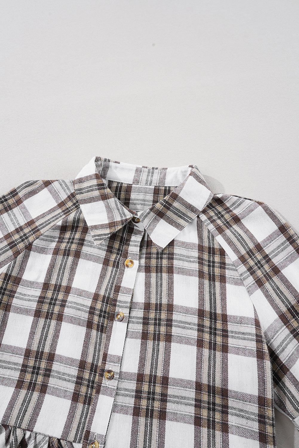 White Plaid Bubble Sleeve Flowy Shirt Dress Mini Dresses JT's Designer Fashion