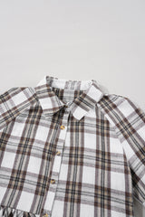 White Plaid Bubble Sleeve Flowy Shirt Dress Mini Dresses JT's Designer Fashion