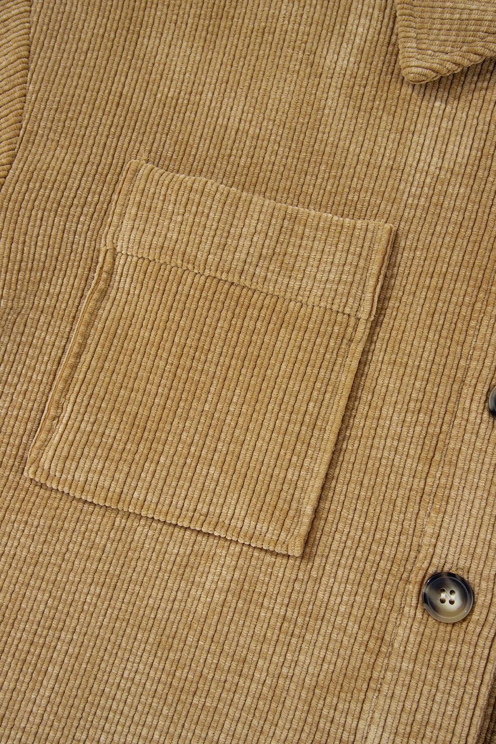 Light French Beige Patched Pocket Button Up Corduroy Shacket Jackets JT's Designer Fashion