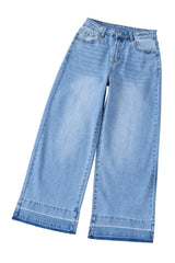 Dusk Blue Raw Hem Straight Leg Loose High Waist Jeans Jeans JT's Designer Fashion