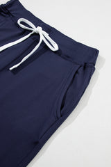 Navy Blue Drawstring Waist Pocketed Joggers Pants & Culotte JT's Designer Fashion