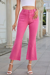 Pink Ankle-length Flare Leg Raw Hem Jeans Pink 98%Cotton+2%Elastane Jeans JT's Designer Fashion