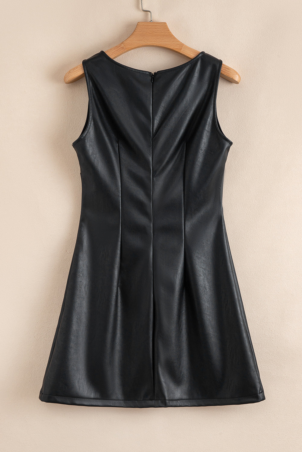 Black Vegan Leather Sleeveless Mini Dress Mini Dresses JT's Designer Fashion