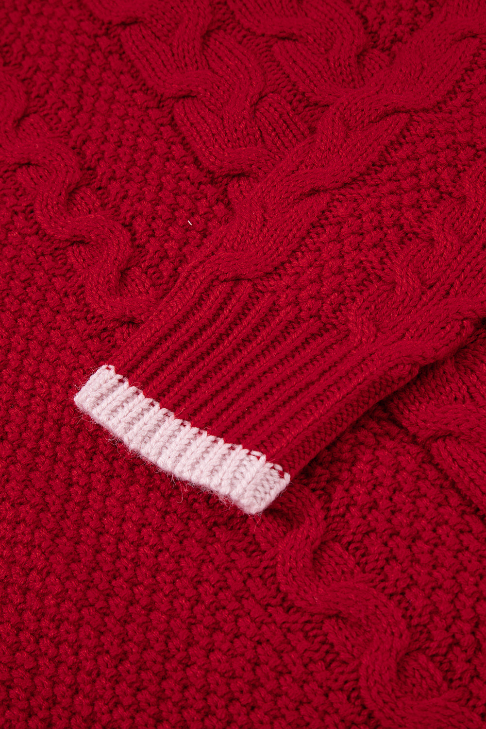 Racing Red Color Contrast Edge Cable Knit Buttoned Cardigan Cardigans JT's Designer Fashion