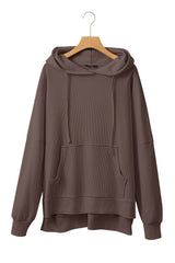 Coffee Waffle Knit Fleece Lined High Low Oversized Hoodie Sweatshirts & Hoodies JT's Designer Fashion