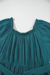 Skobeloff Frilled U Neck Puff Sleeve Belted Ruffle Hem Plus Size Midi Dress Plus Size Mini Dresses JT's Designer Fashion