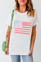 White American Flag Pattern Crew Neck Short Sleeve Tee Graphic Tees JT's Designer Fashion