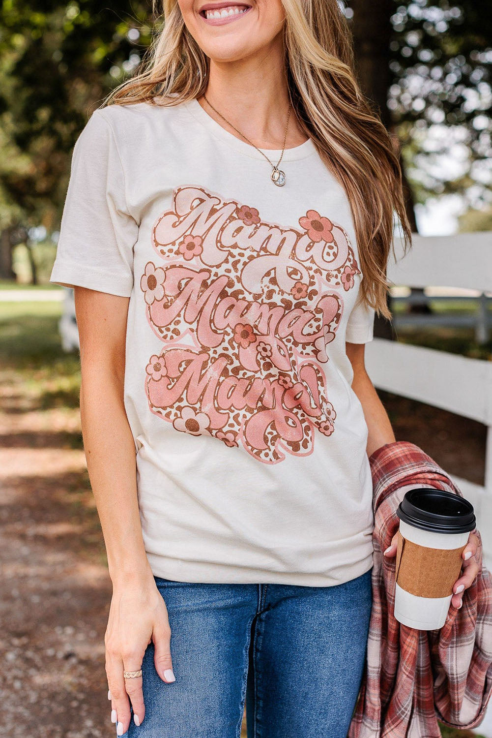 White Mama Flower Leopard Graphic Tee White 95%Polyester+5%Elastane Graphic Tees JT's Designer Fashion