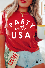 Red PARTY in the USA Printed Independence Day T Shirt Graphic Tees JT's Designer Fashion