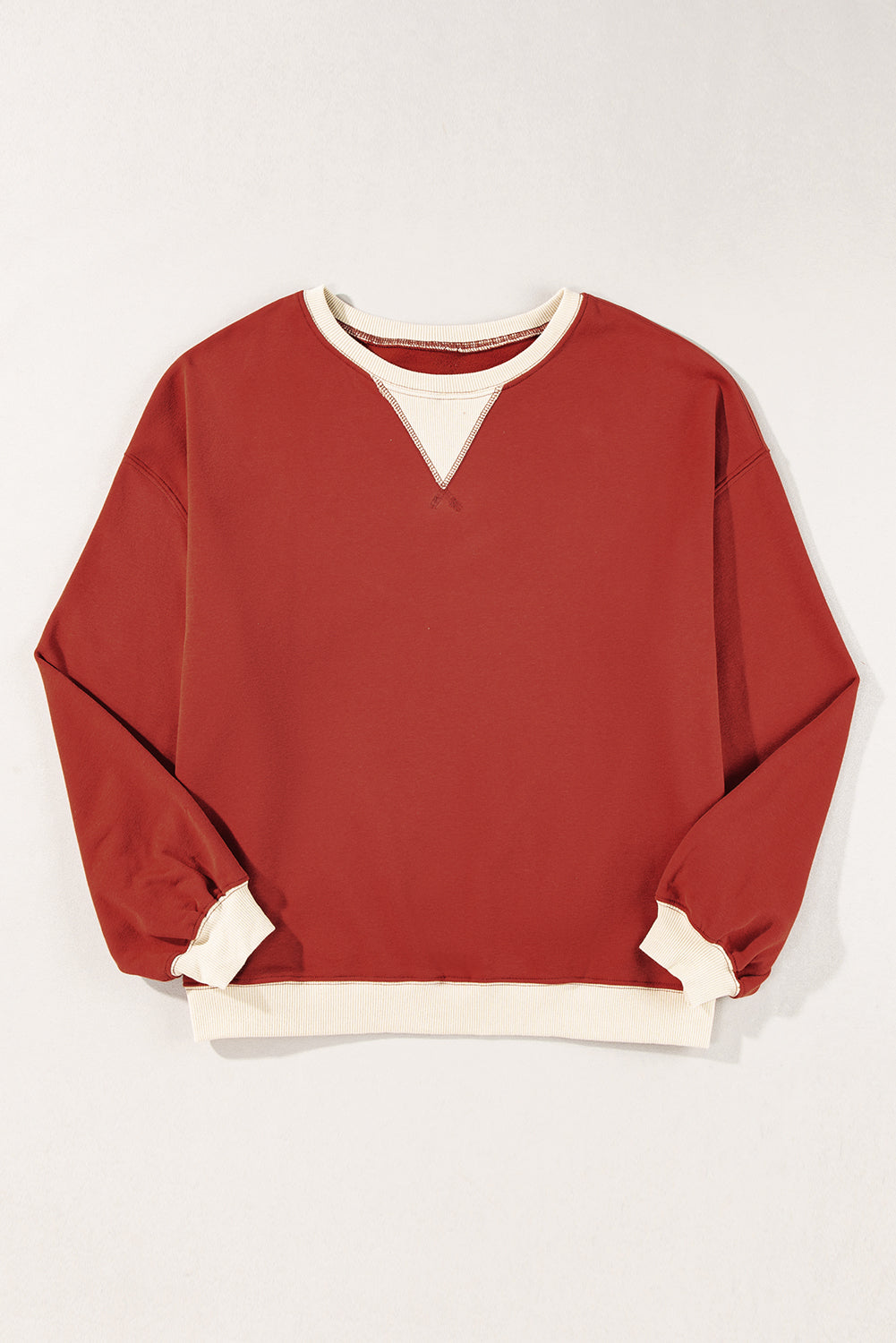 Red Clay Color Block Patch Drop Shoulder Oversized Sweatshirt Sweatshirts & Hoodies JT's Designer Fashion