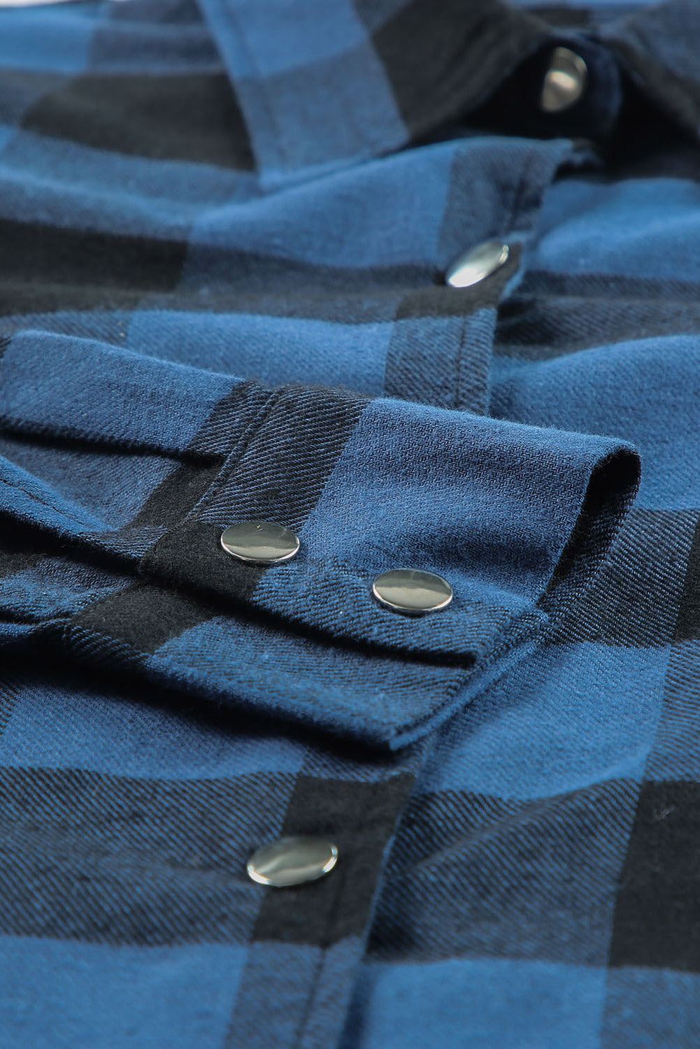 Blue Turn-down Collar Plaid Shirt Jacket Plaid Shackets JT's Designer Fashion