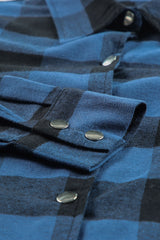 Blue Turn-down Collar Plaid Shirt Jacket Plaid Shackets JT's Designer Fashion