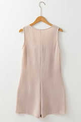 Parchment Corded Knit Side Pockets Buttoned Sleeveless Romper Jumpsuits & Rompers JT's Designer Fashion