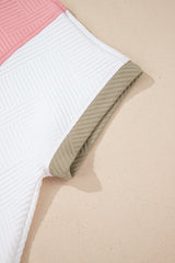 Pink Textured Colorblock Patchwork Tee Two Piece Shorts Set Short Sets JT's Designer Fashion