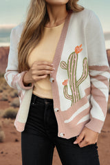 Apricot Desert Cactus Buttoned Front Sweater Cardigan Apricot 52%Viscose+26%Polyester+22%Polyamide Cardigans JT's Designer Fashion