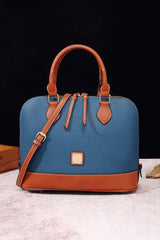 Ashleigh Blue Color Contrast PU Leather Zipper Tote Bag Handbags JT's Designer Fashion
