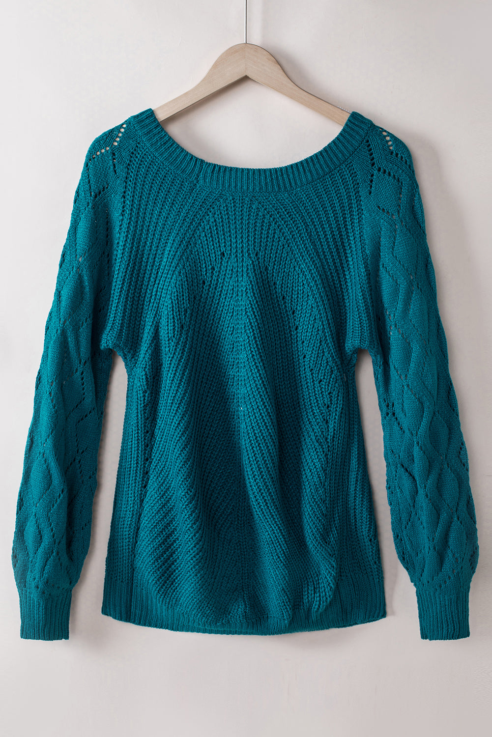 Blue Hollow-out Puffy Sleeve Knit Sweater Sweaters JT's Designer Fashion