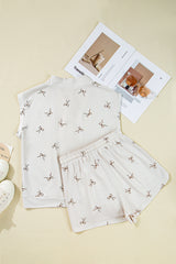Beige Bow Print Half Zip Tank and Shorts 2pcs Set Short Sets JT's Designer Fashion