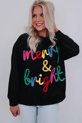 Black Colorful Merry & Bright Tinsel Graphic Sweater Sweaters JT's Designer Fashion