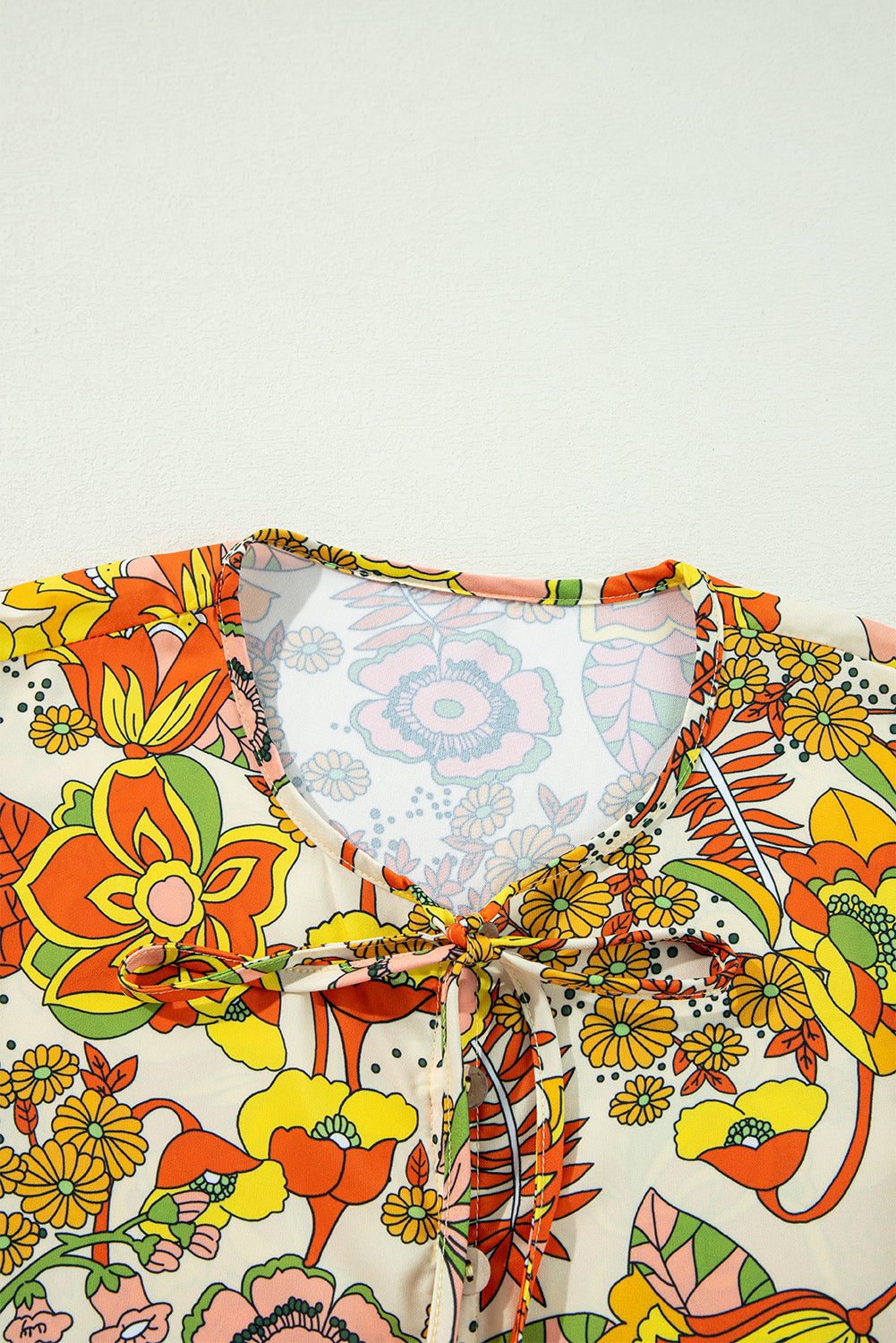 Yellow Cream Floral Print V Neck Puff Sleeve Mini Dress Floral Dresses JT's Designer Fashion