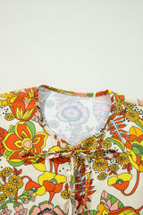 Yellow Cream Floral Print V Neck Puff Sleeve Mini Dress Floral Dresses JT's Designer Fashion
