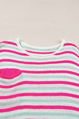 Rose Stripe Oversized Drop Shoulder Sweater with Pocket Sweaters JT's Designer Fashion