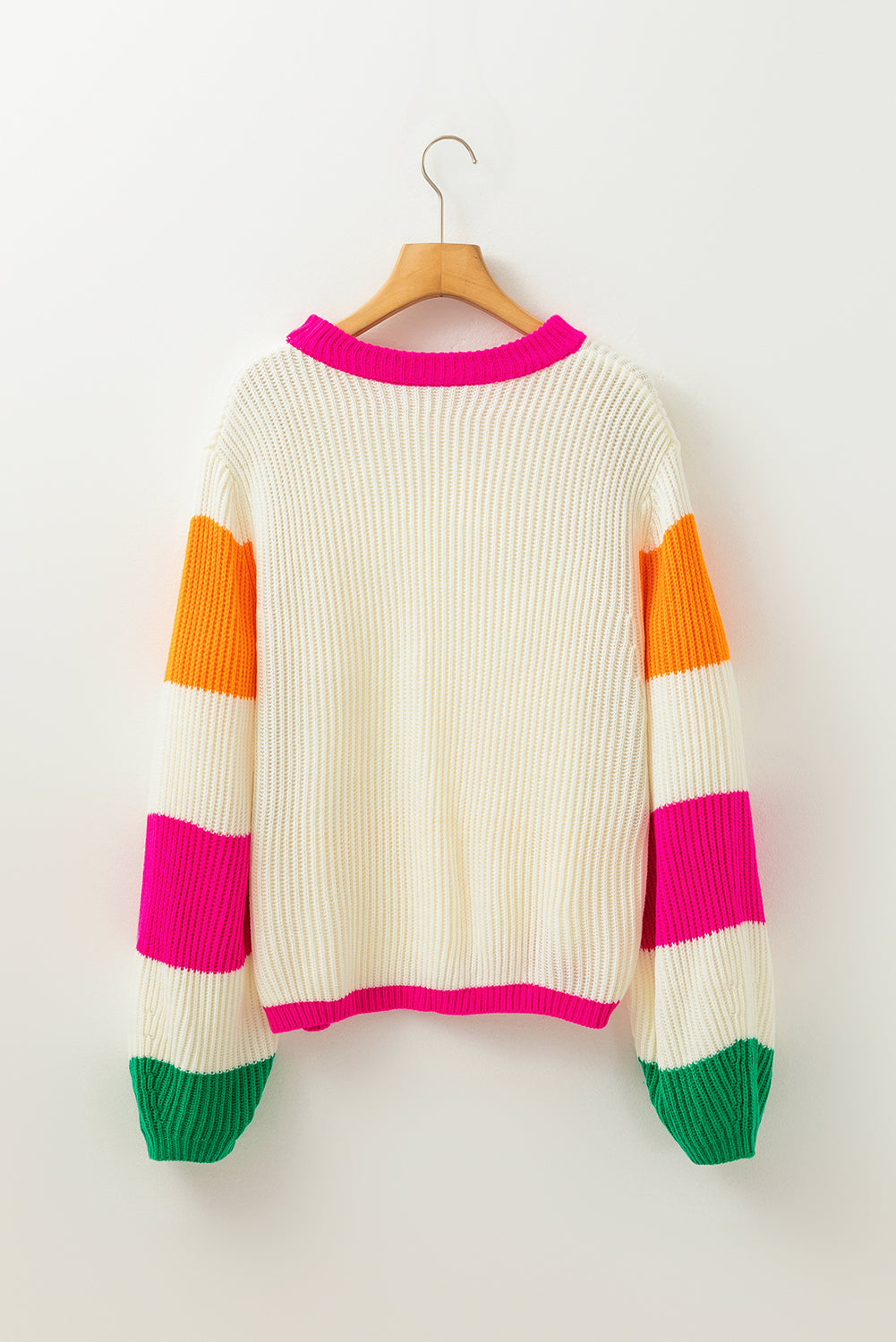 Beige Colorblock Flower Print Cable Knit Loose Sweater Sweaters JT's Designer Fashion