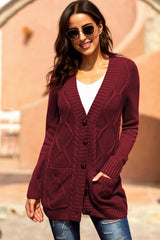 Burgundy Front Pocket and Buttons Closure Cardigan Sweaters & Cardigans JT's Designer Fashion