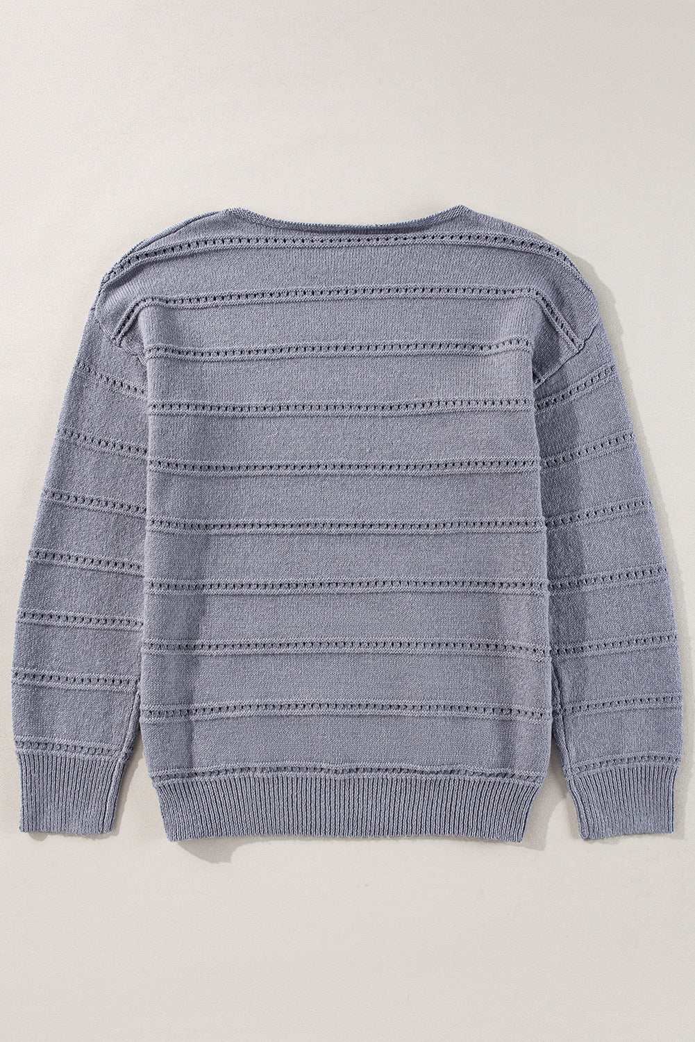 Light Grey Boat Neck Drop Shoulder Pointelle Knit Sweater Sweaters JT's Designer Fashion