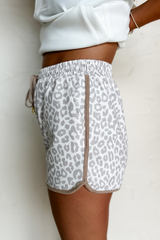 White Leopard Elastic Waist Lace up Contrast Trim Casual Shorts Casual Shorts JT's Designer Fashion