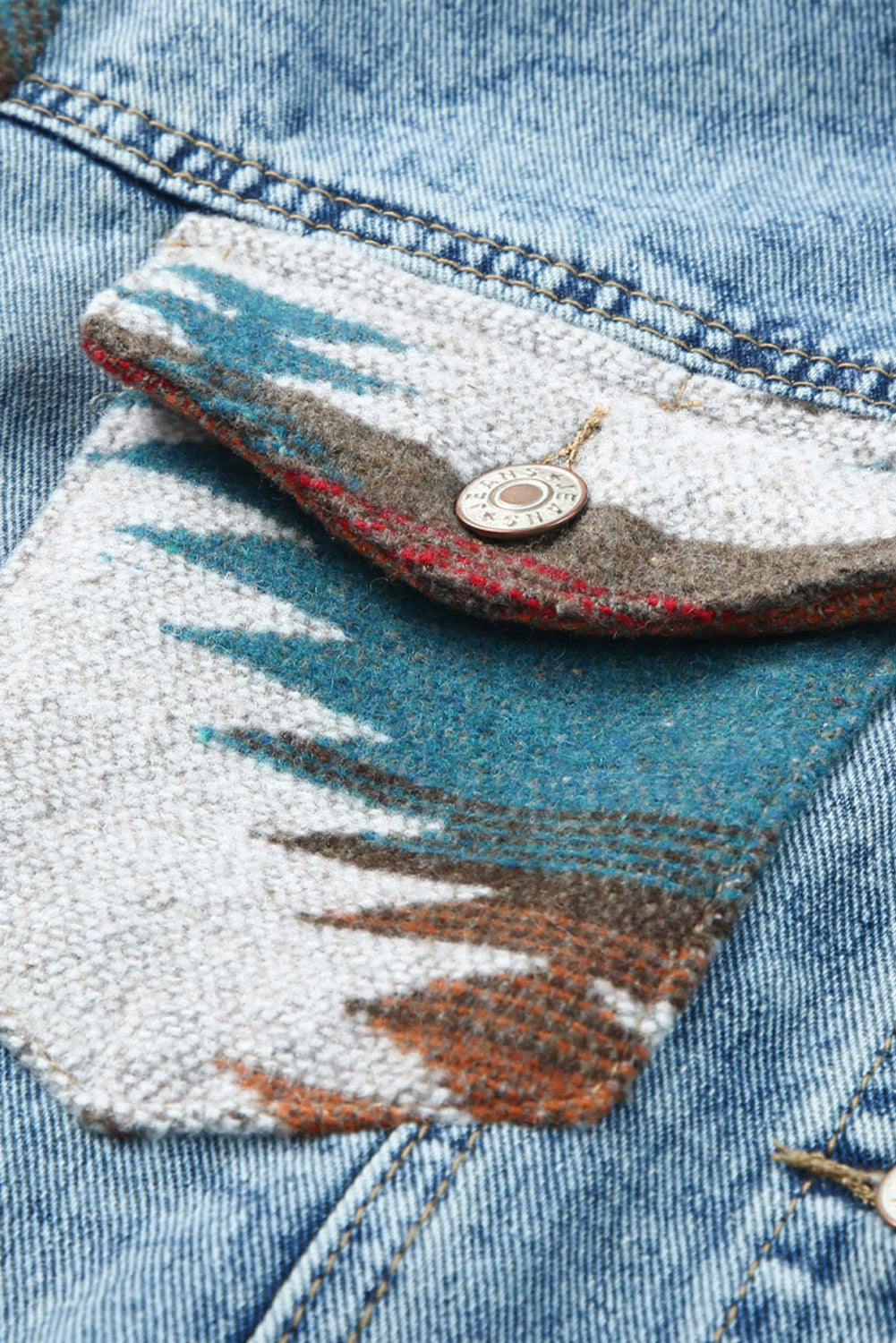 Multicolor Aztec Print Frayed Hem Denim Jacket Denim Jackets JT's Designer Fashion