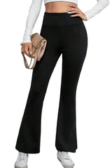 Black Thermal Lined Split Flare Leg Pants Pants & Culotte JT's Designer Fashion